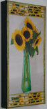 Sunflowers in Green vase against White, 8 x 16 x 1.5