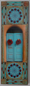 Canyon Road Turquoise Gate with Round Rstras and Two Mandalas, 8 x24 x 1.5