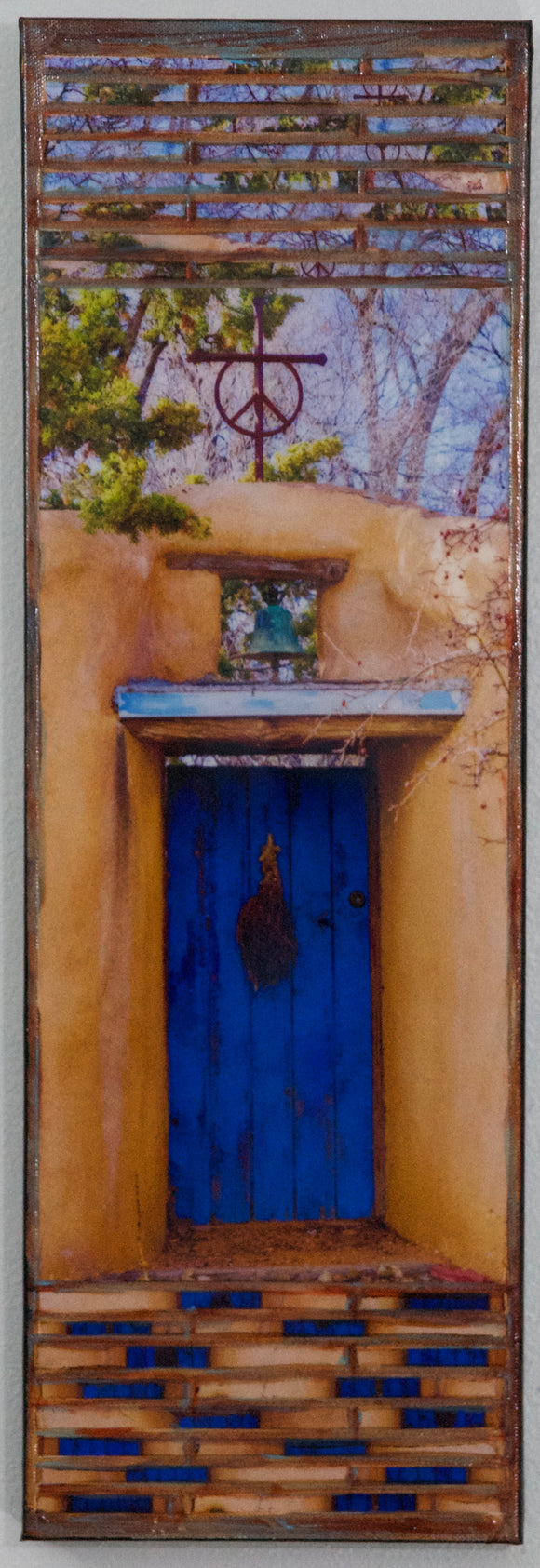 Cordova blue gate, peace signe cross, ristra, 8 x 24 x1.5