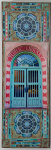 Old  Santa Fe Library Door with Two mandalas, 8 x 24 x1.5