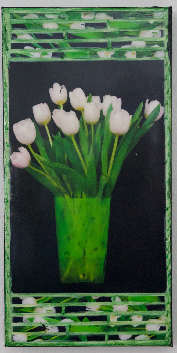 White Tulips in Heart Vase, 8x16x1.5