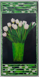White Tulips in Heart Vase, 8x16x1.5