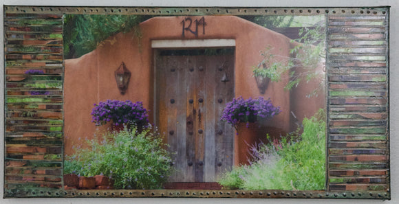 Cerro Gordo Brown Gate with Purple Hanging Plants, 24 x 12 x 1.5