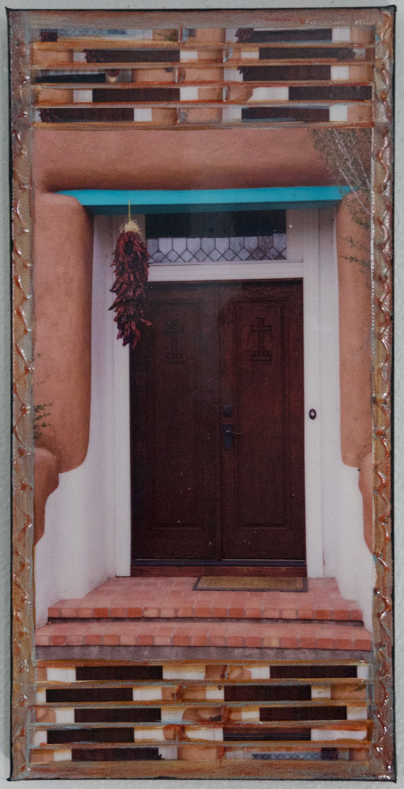 Brown Door with Turquoise header and Ristra, 8 x16 x 1.5