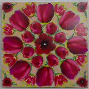 Red Tulip Mandala, 16 x16 x1.5