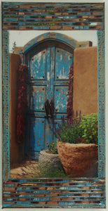 Old Pecos Trail Blue Gate with Two Ristras, SIde View, 12 x 24 x 1.5