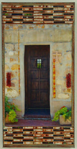 Canyon Road Brown Door with Cross and Ristras. 12 x 24 x 1.5
