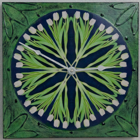 White Tulip Mandala Clock, 12 x12x1.5