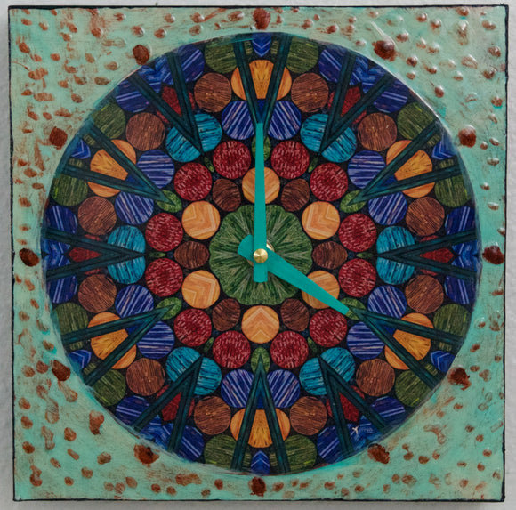 Mosaic Circles Mandala Clock, 8x8x1.5