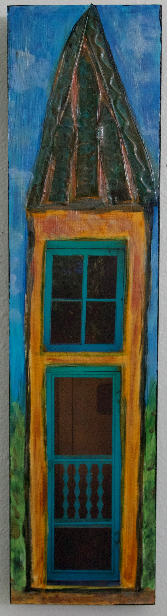 Re-Pieced Cerrillos Tiny House on Birch Board, 6x24x1.5