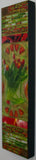 Re-Pieced red Tulips in Vase on birch board, 6x24x1.5
