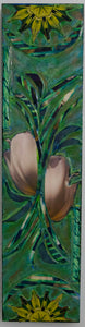 Re-Pieced White Tulip Abstract on Birch Board, 6x24x1.5