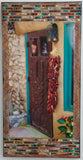 Five Graces Carved Brown Door with Ristra and Flowers, 12 x 24 x 1.5