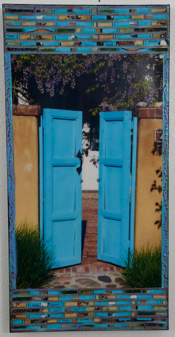 Turquoise Open Gate with Wisteria, 12 x 24 x1.5