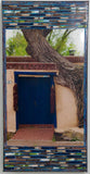 Acequia Madre DOuble Dark Blue gate with Tree in Wall, 12 x24 x1.5