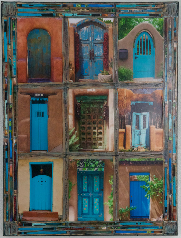 Nine Teal and Turquoise Gates, 18 x24 x1.5