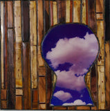 Repieced Keyhole on Birch Panel, Inner Peace. 16 x16