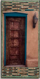 DeVargas Brown Door with Teal Trim and lamp, 12 x24