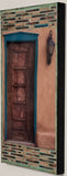 DeVargas Brown Door with Teal Trim and lamp, 12 x24