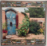 Old Pecos Trail Blue Gate with Sunflowers, 16 x16x1.5