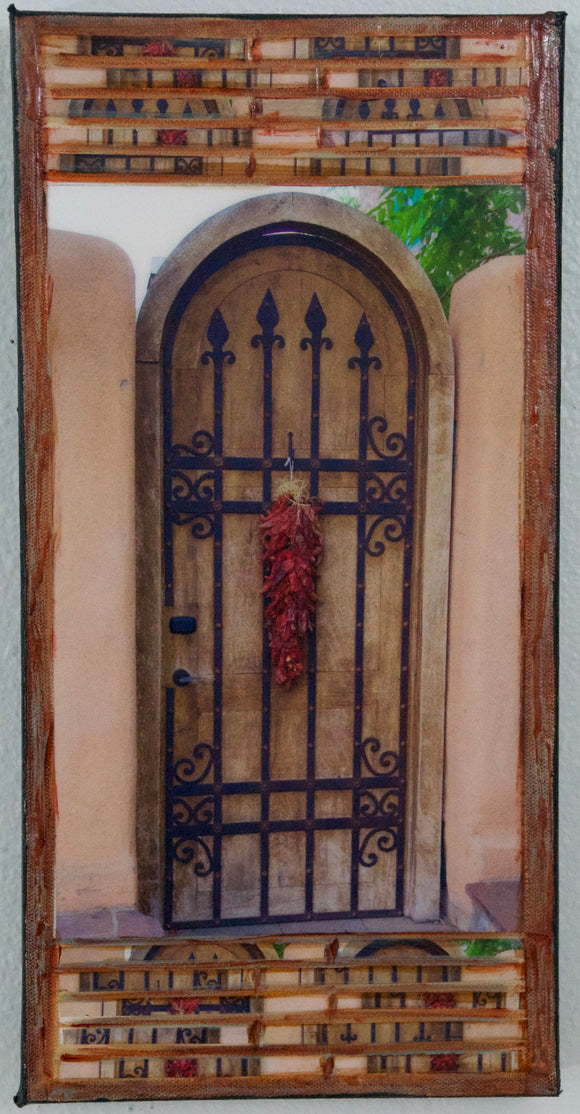 Brown Arch with Iron  and Ristra Gate, 8 x 16 x 1.5